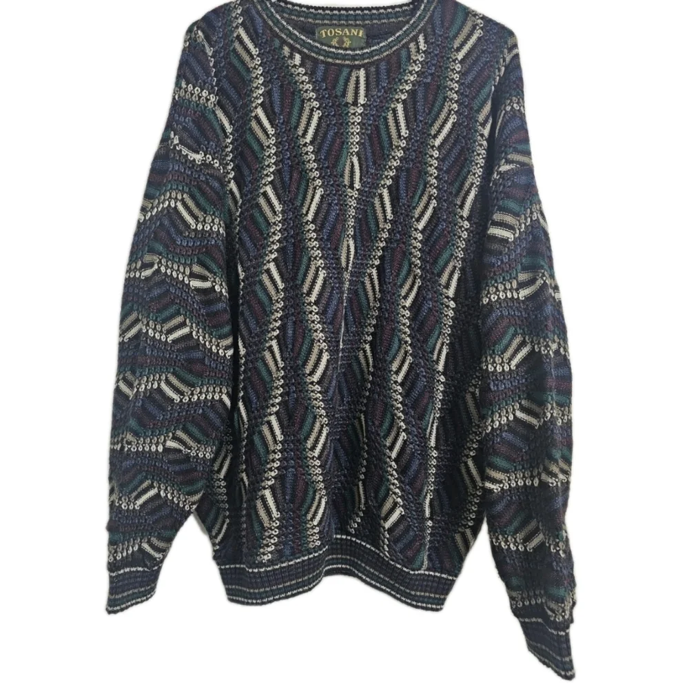 Vintage 90's TOSANI Canada Wool Blend 3D Knit Crewneck Sweater Men's Size XL - Picture 1 of 5